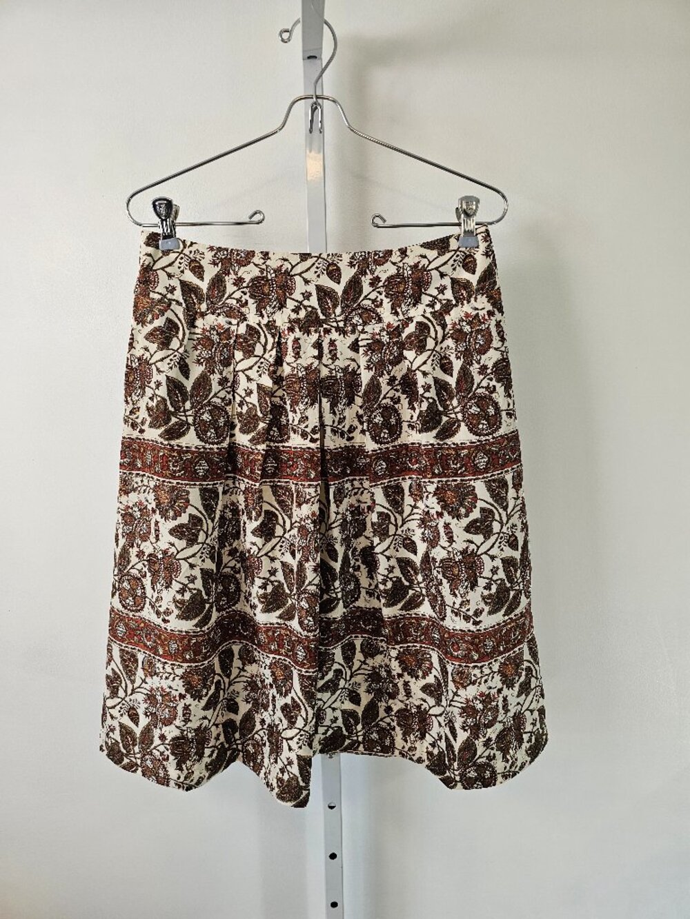Banana Republic Skirt Brown Green Floral Silk A-Line Pleated Boho 4
